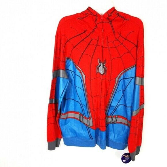 Spiderman Hoodie 2XL Hooded Mask Marvel Jacket Halloween Costume Cosplay Zipper - Picture 1 of 7